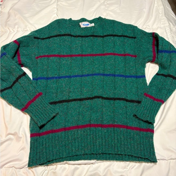 Vintage Bar Harbor Knits Made in USA Maine Sweater Striped Green Wool - Picture 1 of 5